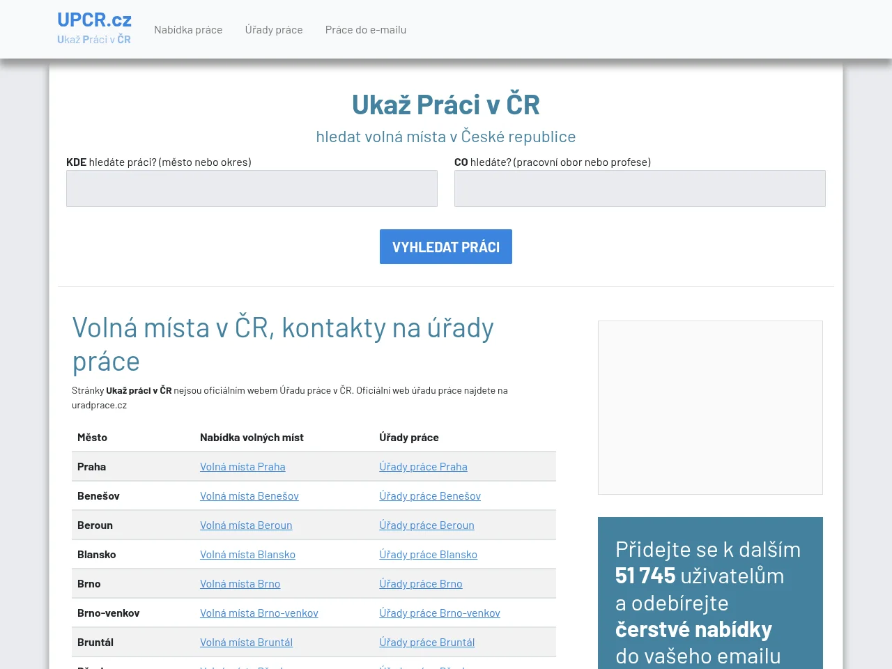 Ukaž práci v ČR website screenshot