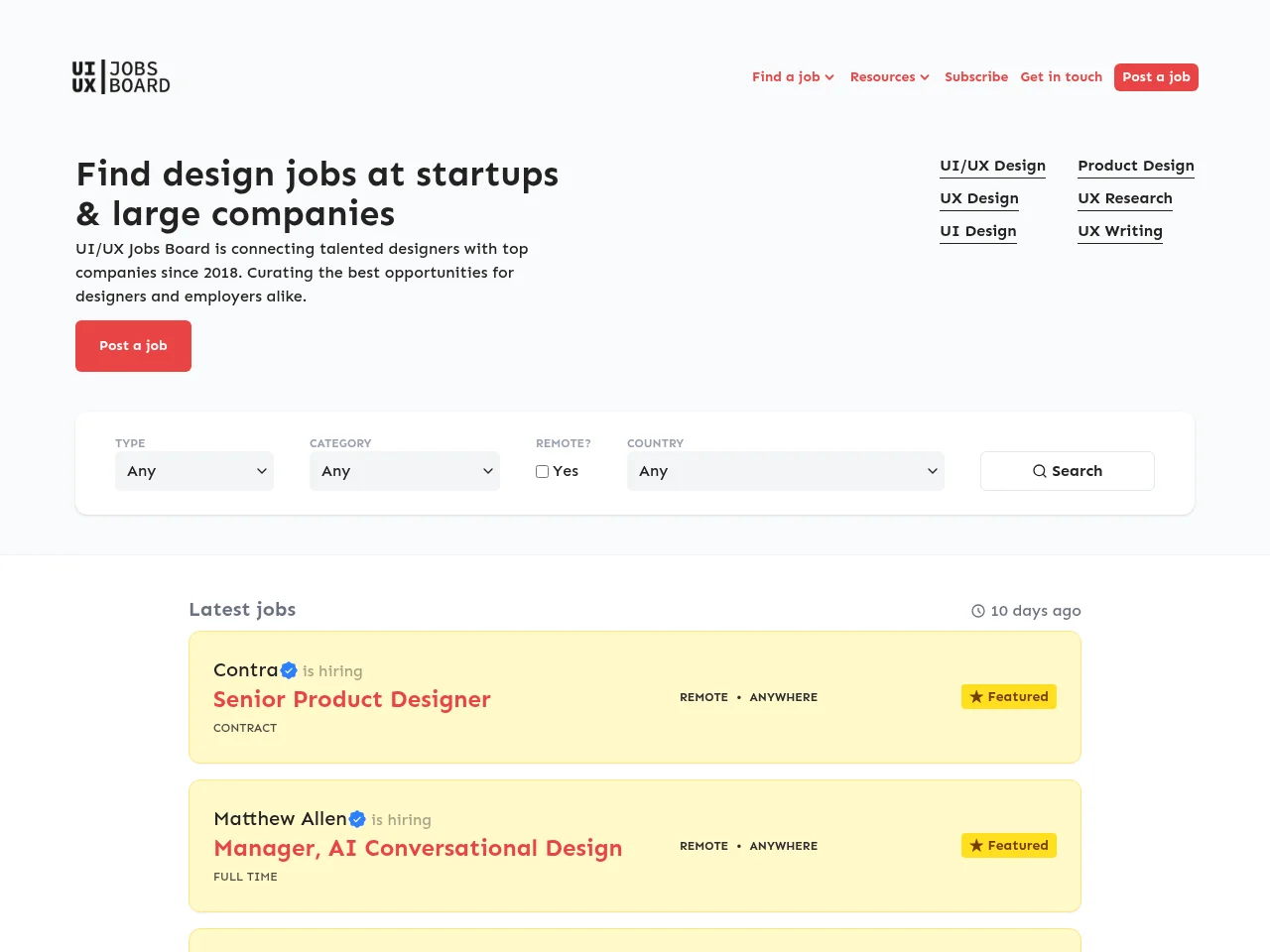 UI/UX Jobs Board screenshot UI/UX Jobs Board website screenshot