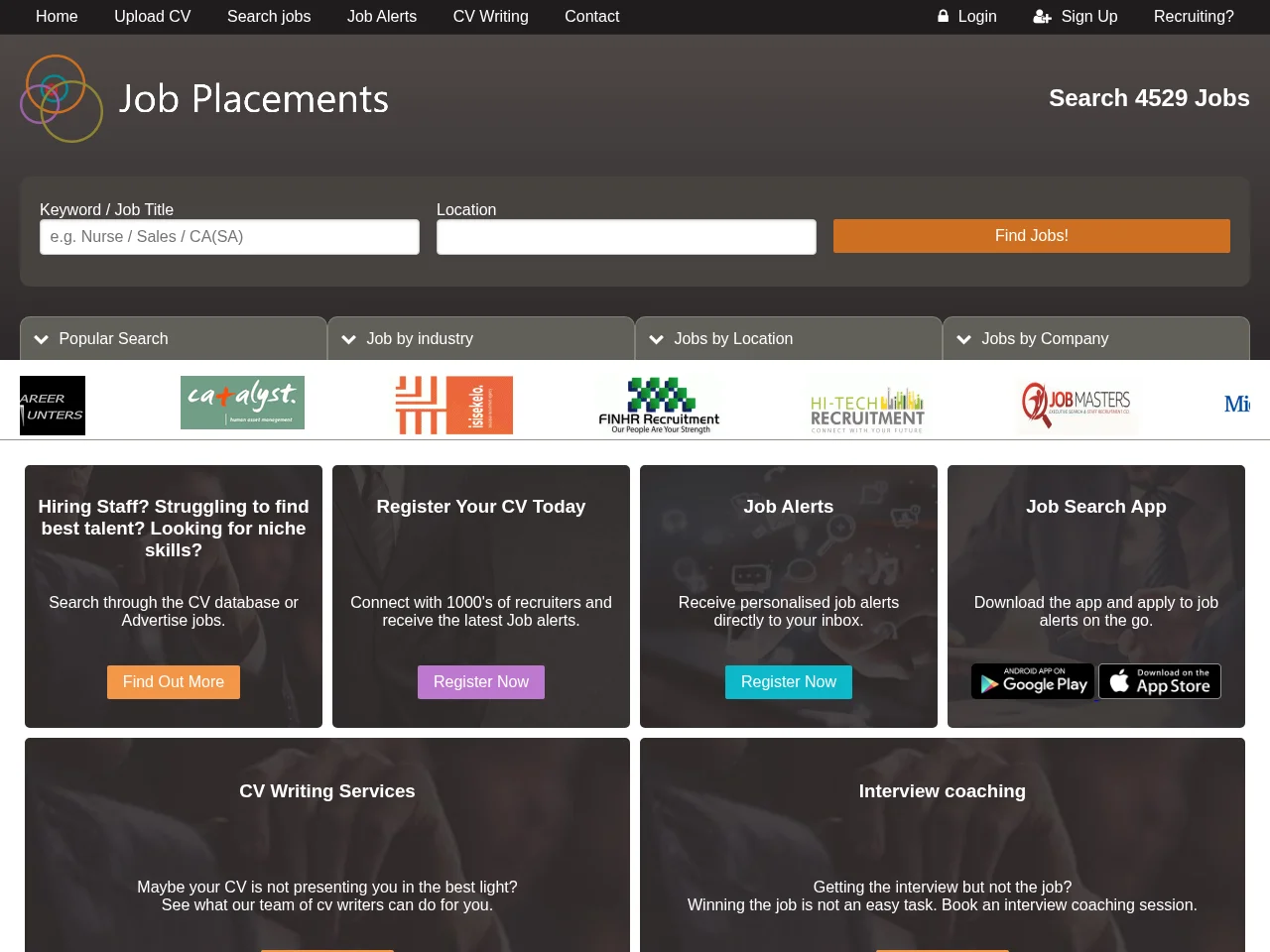 Job Placements website screenshot