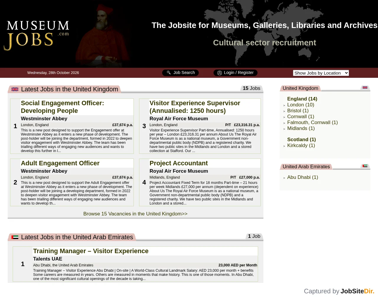 Museum Jobs screenshot Museum Jobs website screenshot