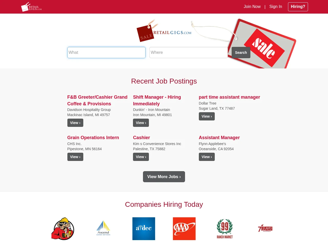 RetailGigs website screenshot