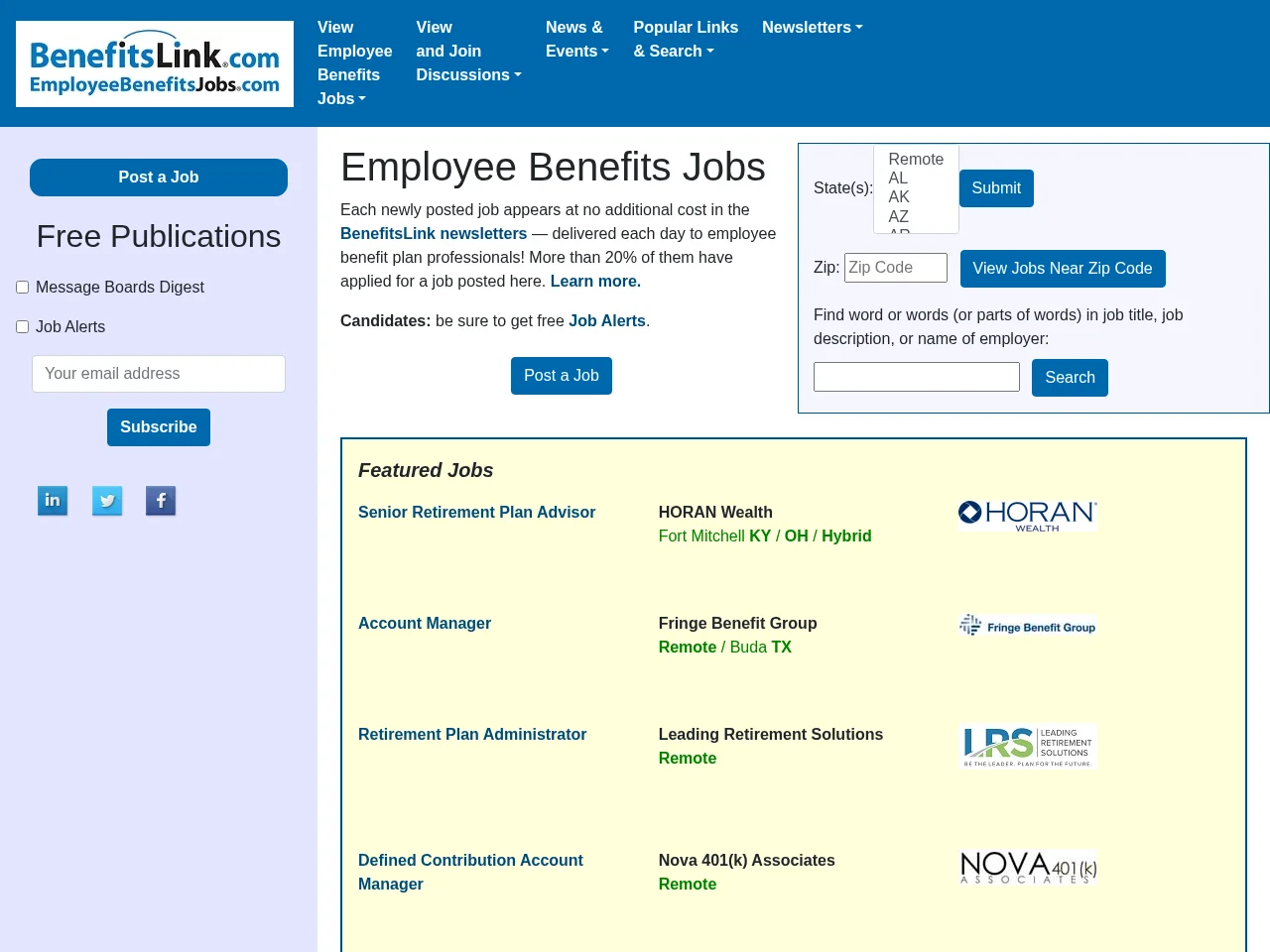 Employee Benefits Jobs screenshot Employee Benefits Jobs website screenshot
