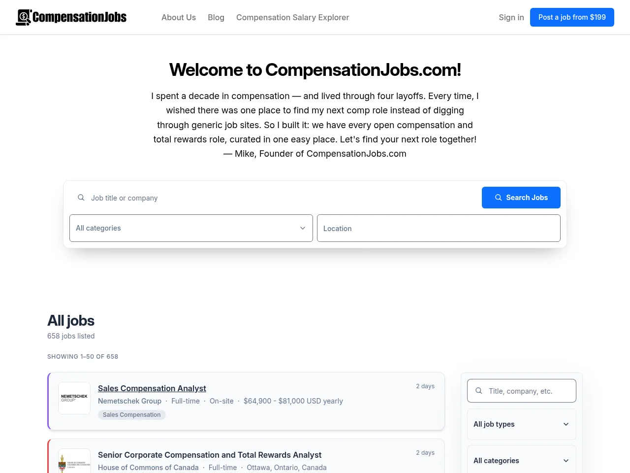 CompensationJobs screenshot CompensationJobs website screenshot