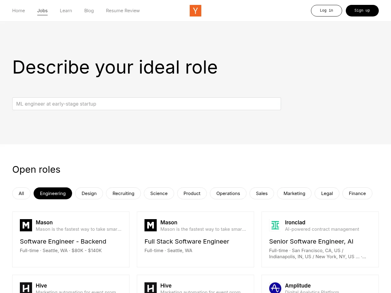 Work at a Startup screenshot Work at a Startup website screenshot