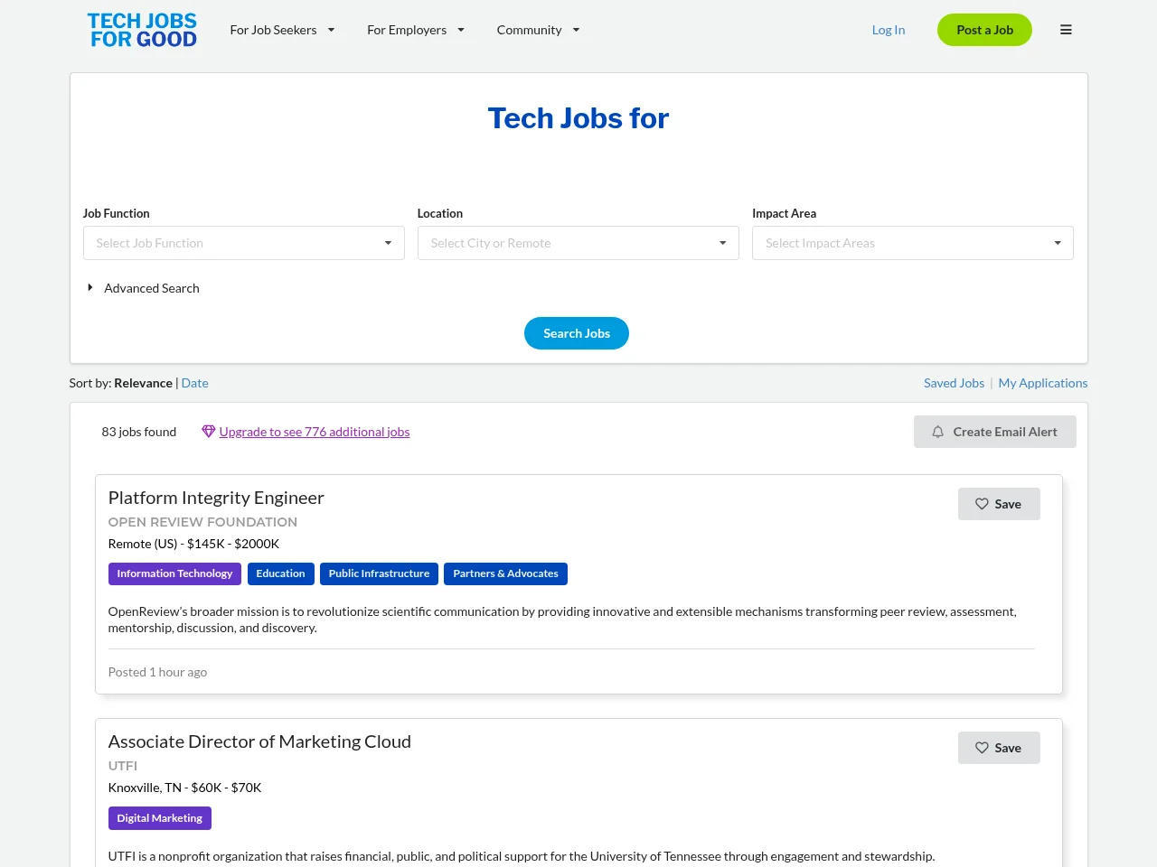 Tech Jobs for Good screenshot Tech Jobs for Good website screenshot