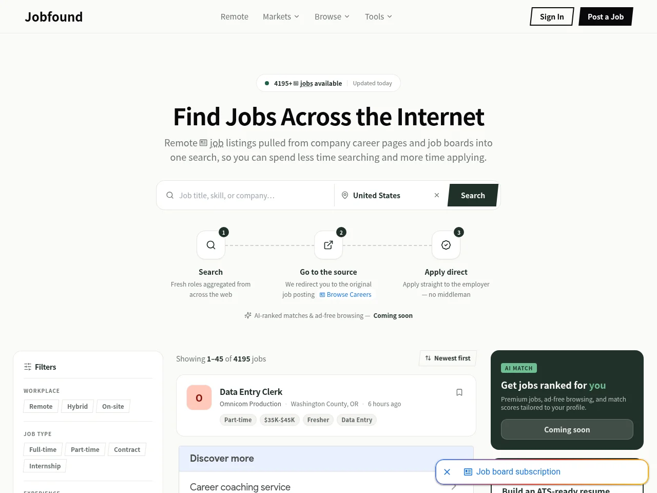 Jobfound website screenshot
