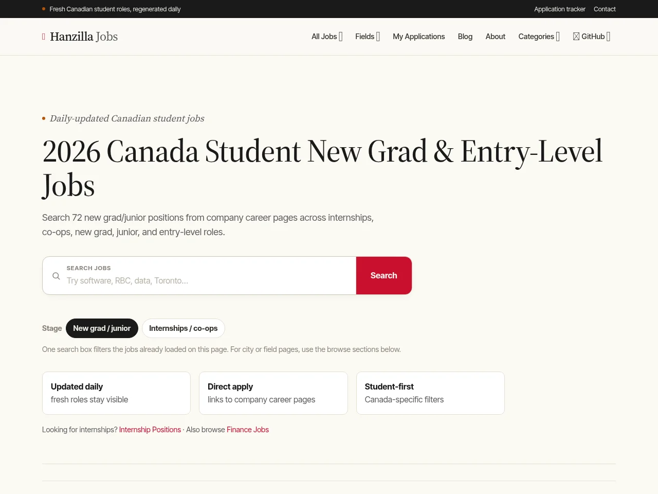 Hanzilla Jobs website screenshot