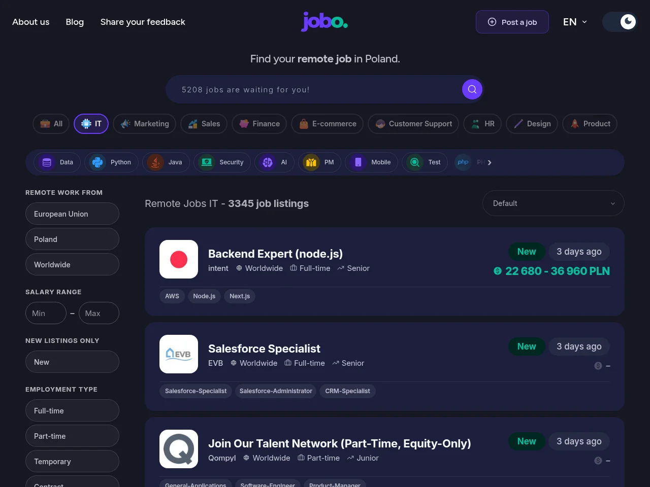 Jobo website screenshot