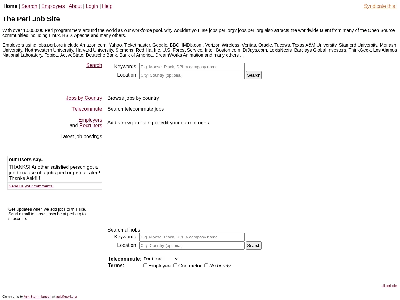 The Perl Job Site screenshot The Perl Job Site website screenshot