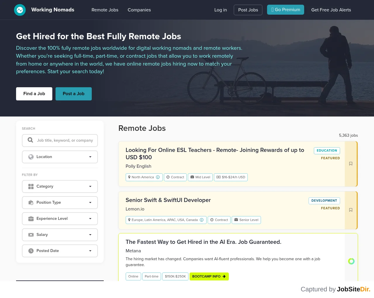 Working Nomads website screenshot