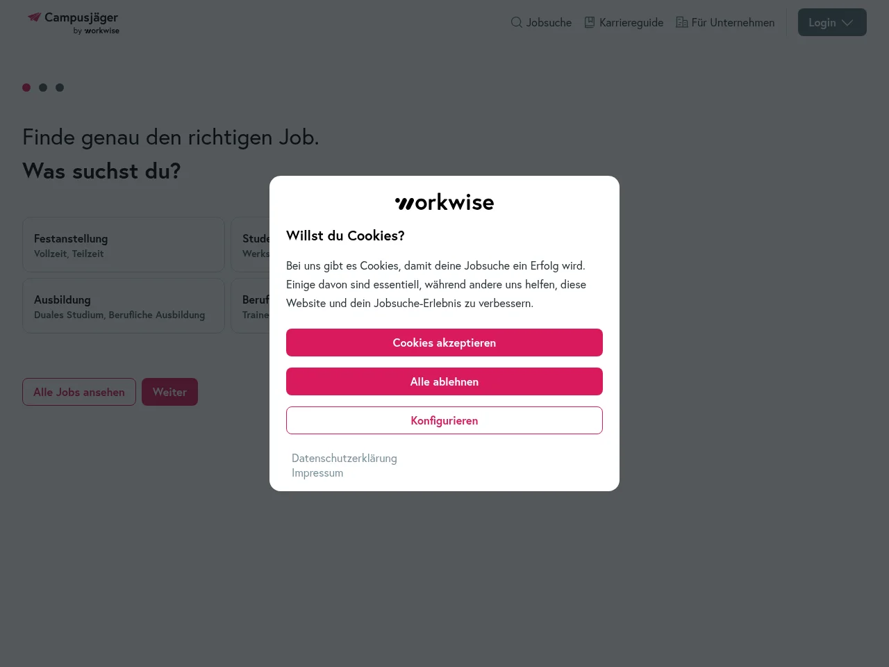 Campusjäger by Workwise website screenshot
