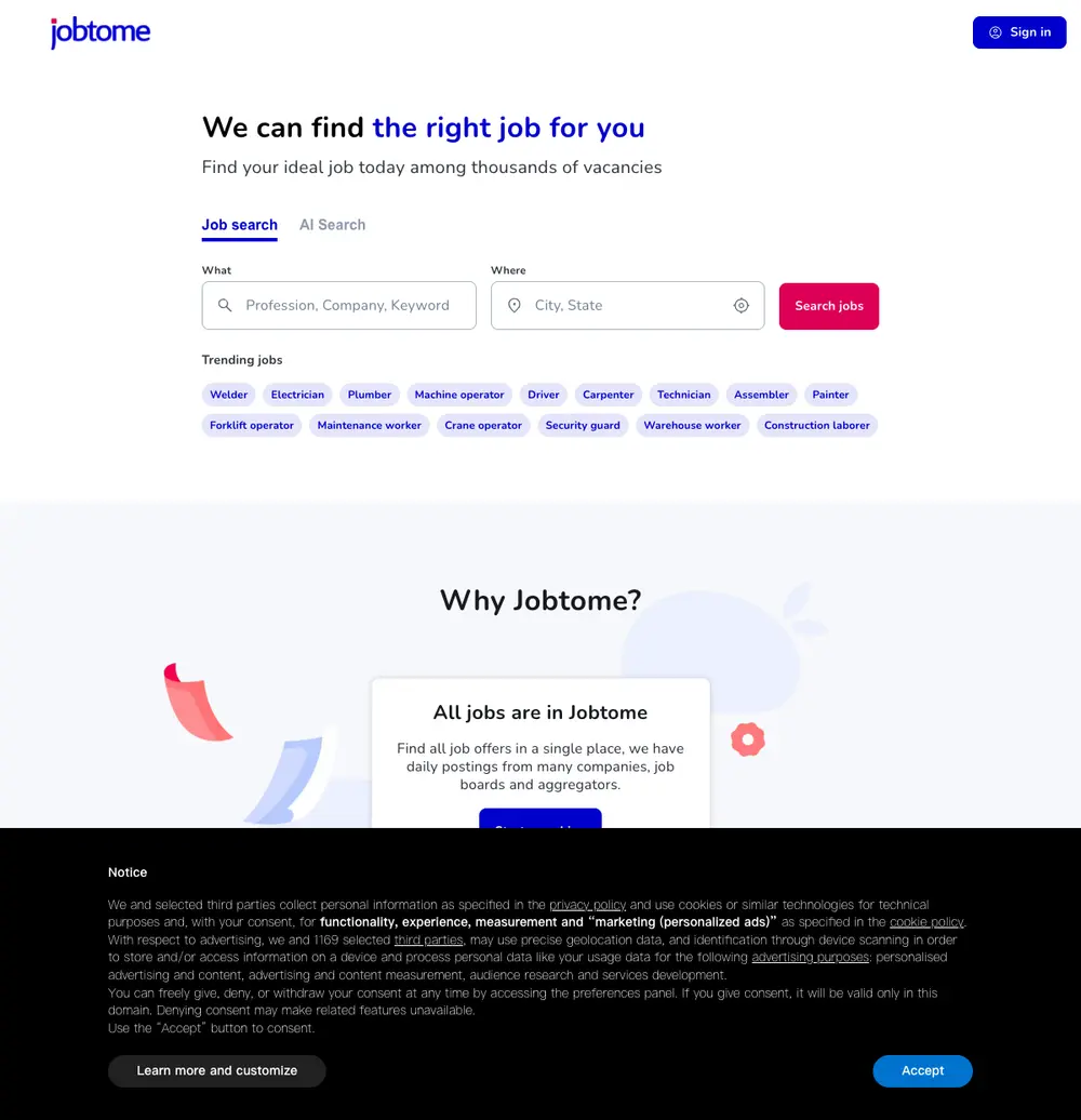Jobtome screenshot Jobtome website screenshot