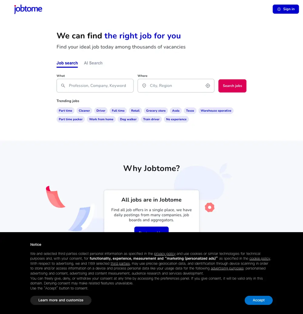 Jobtome website screenshot
