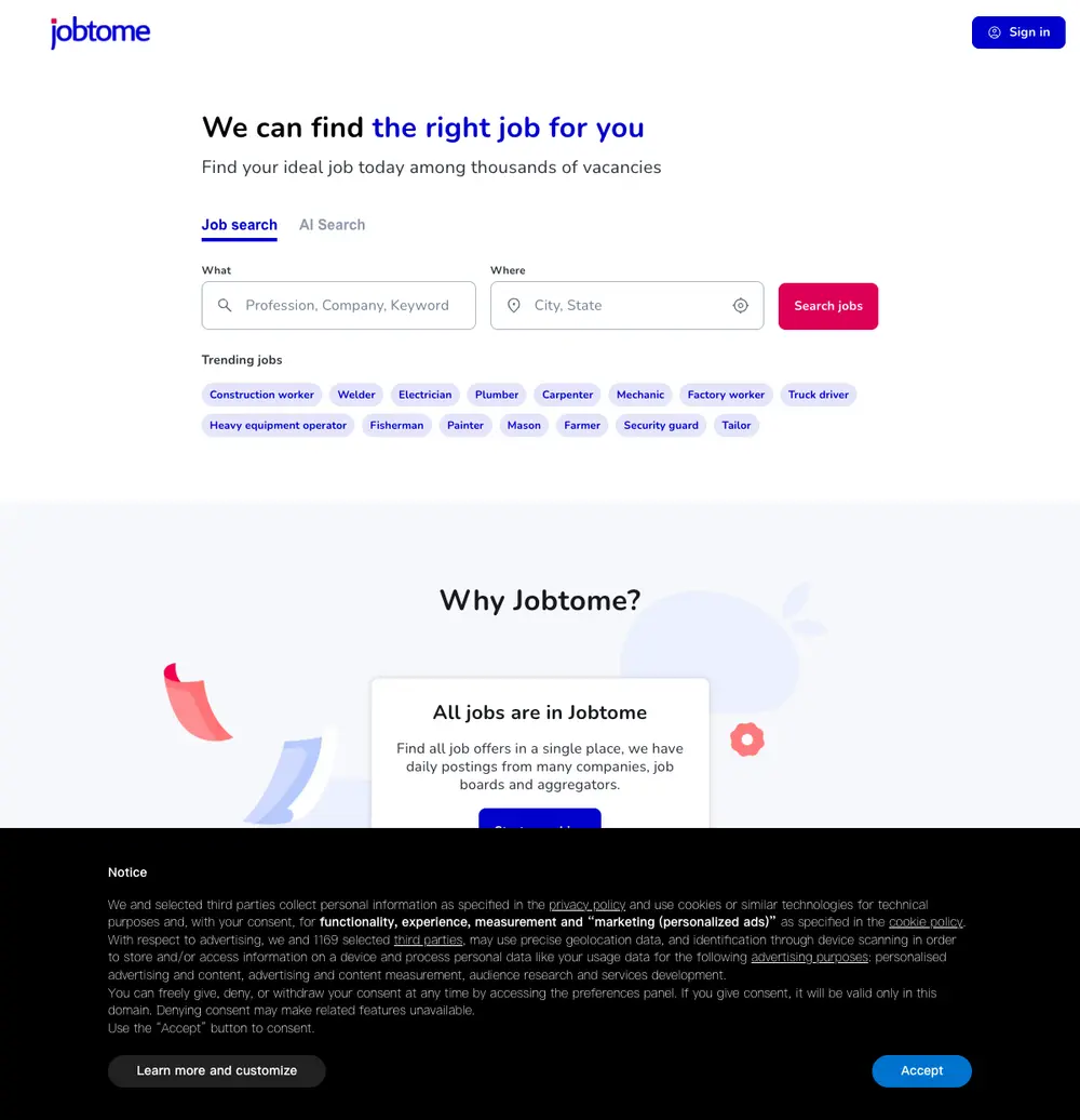 Jobtome Philippines website screenshot
