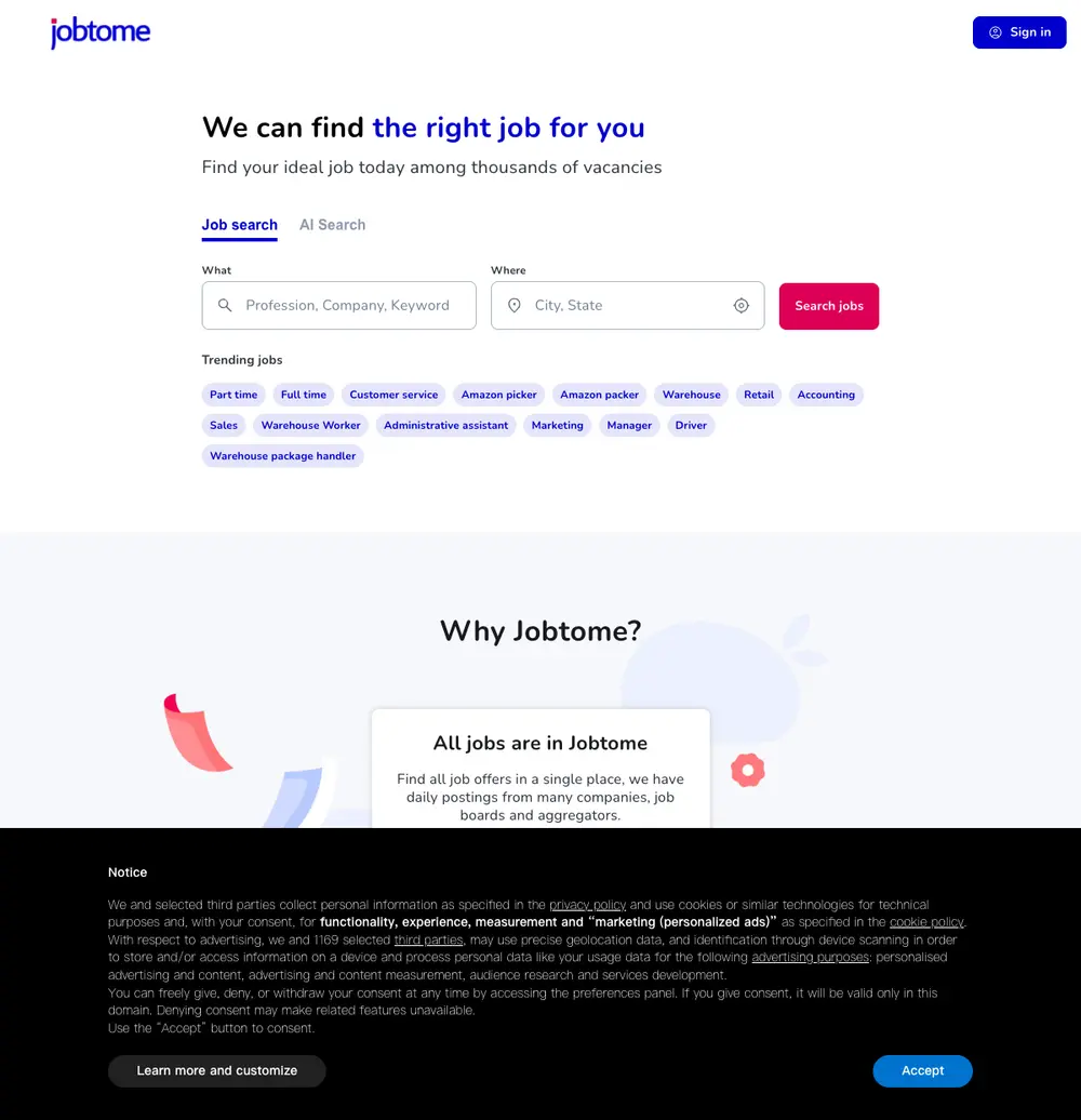 Jobtome screenshot Jobtome website screenshot