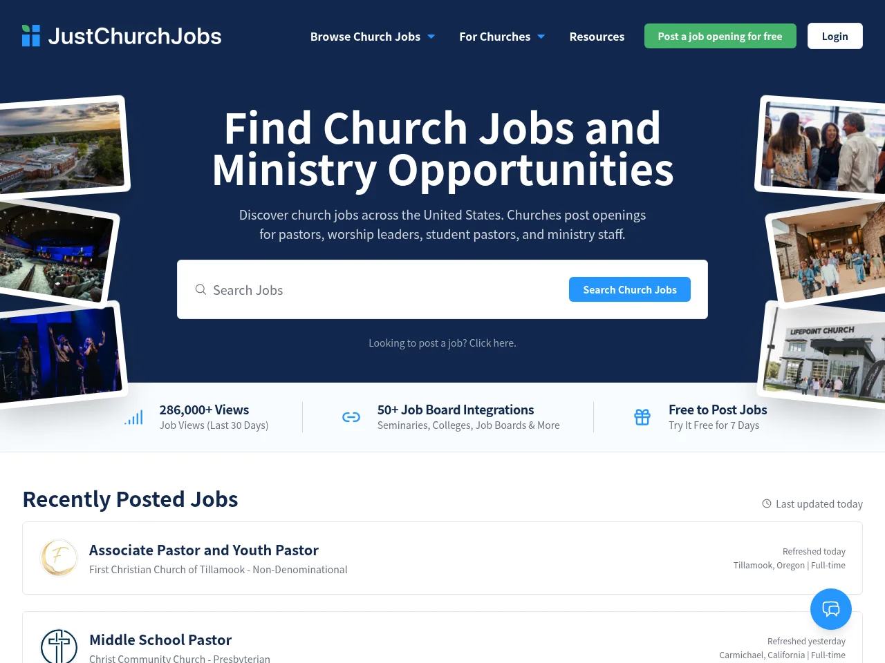 JustChurchJobs website screenshot