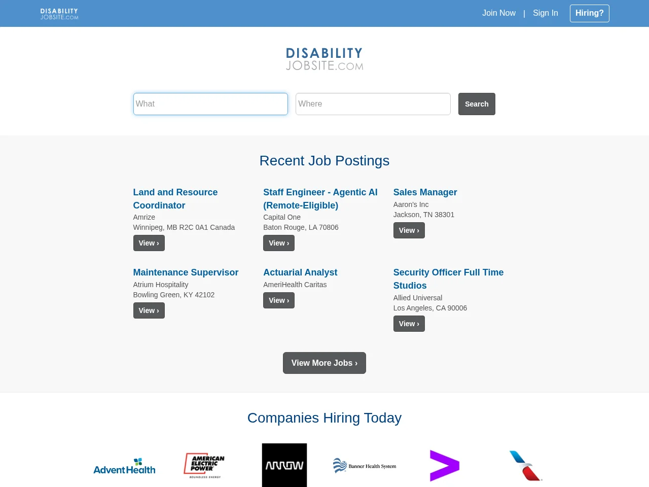 DisabilityJobSite website screenshot