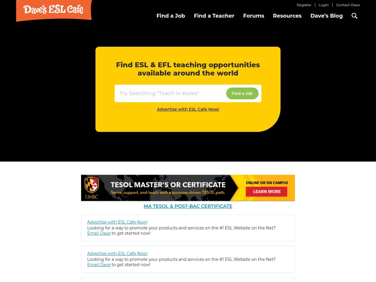 Dave's ESL Cafe website screenshot