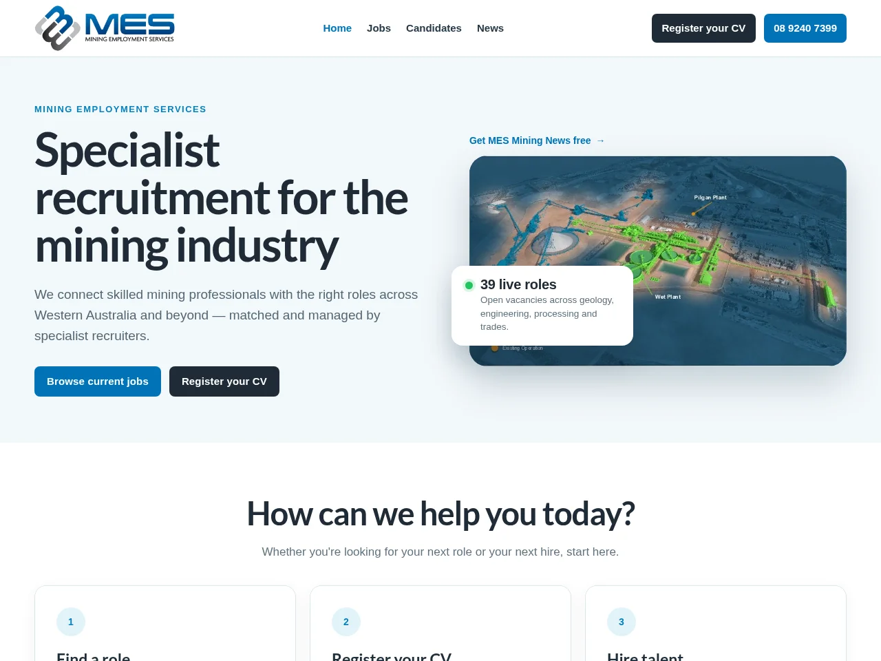 Mining Employment Services website screenshot