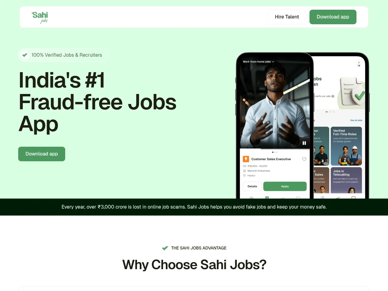 Sahi Jobs website screenshot