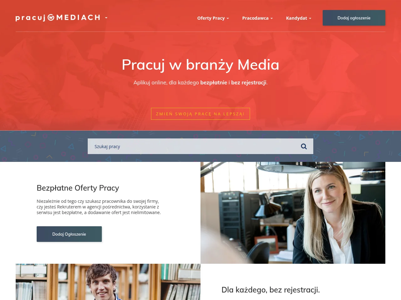 Pracuj w Mediach website screenshot
