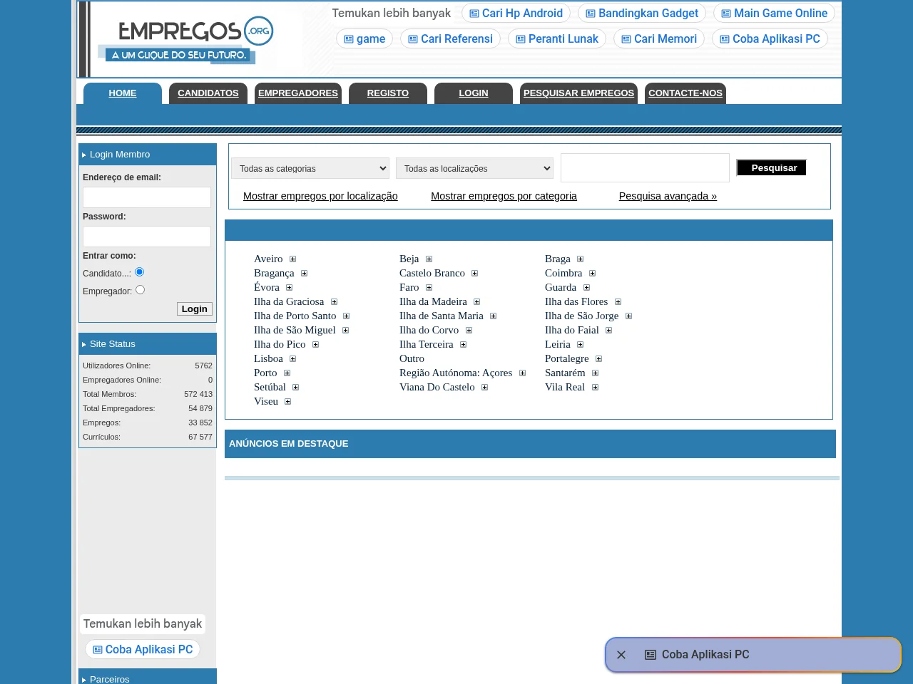 Empregos screenshot Empregos website screenshot
