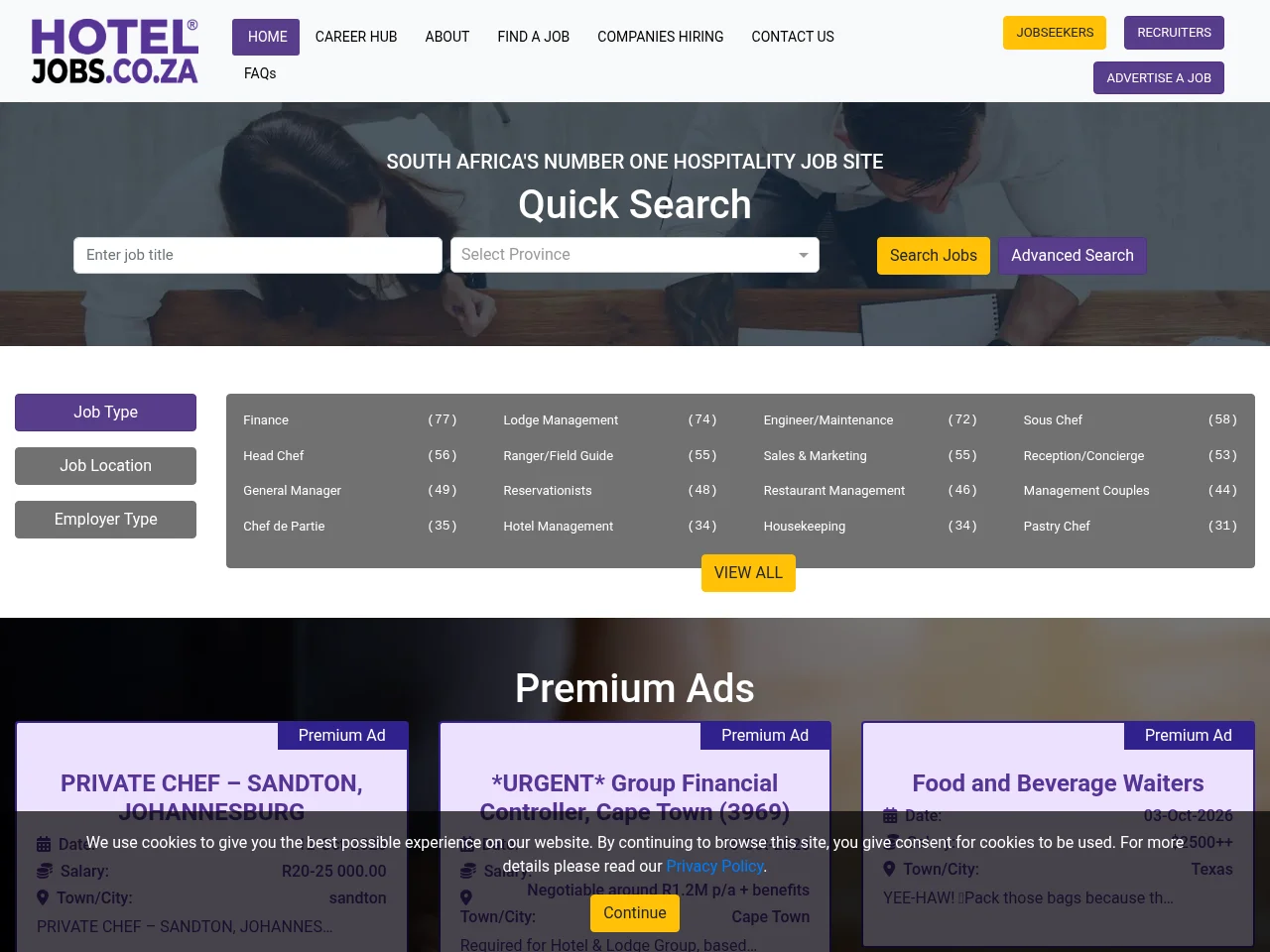 HotelJobs screenshot HotelJobs website screenshot