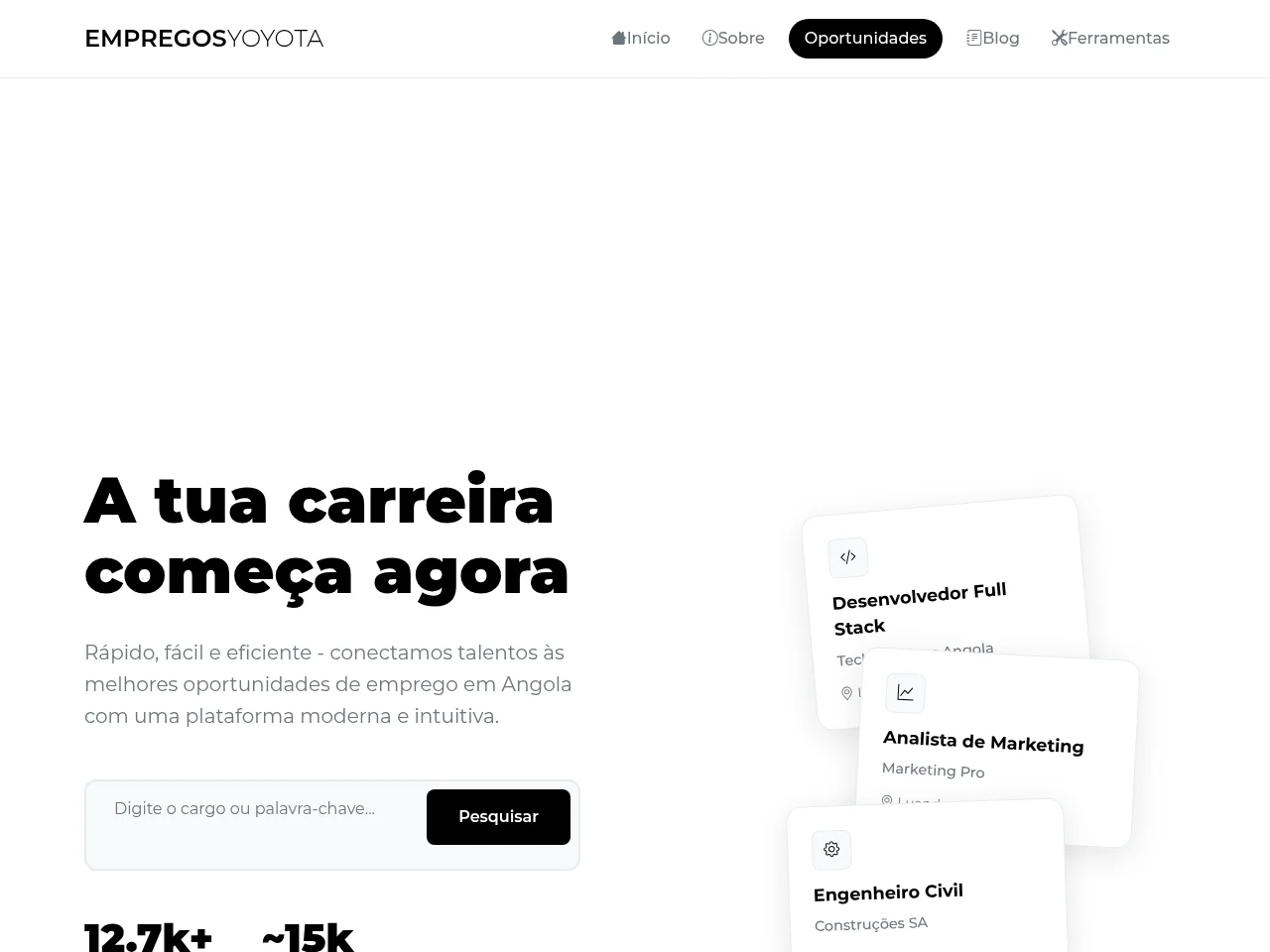 Empregos Yoyota Angola screenshot Empregos Yoyota Angola website screenshot