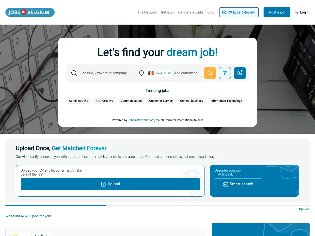 Jobs in Belgium website screenshot