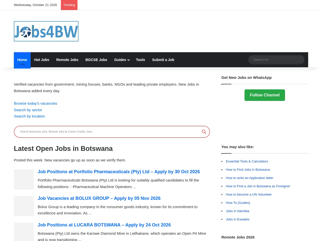Jobs4BW website screenshot