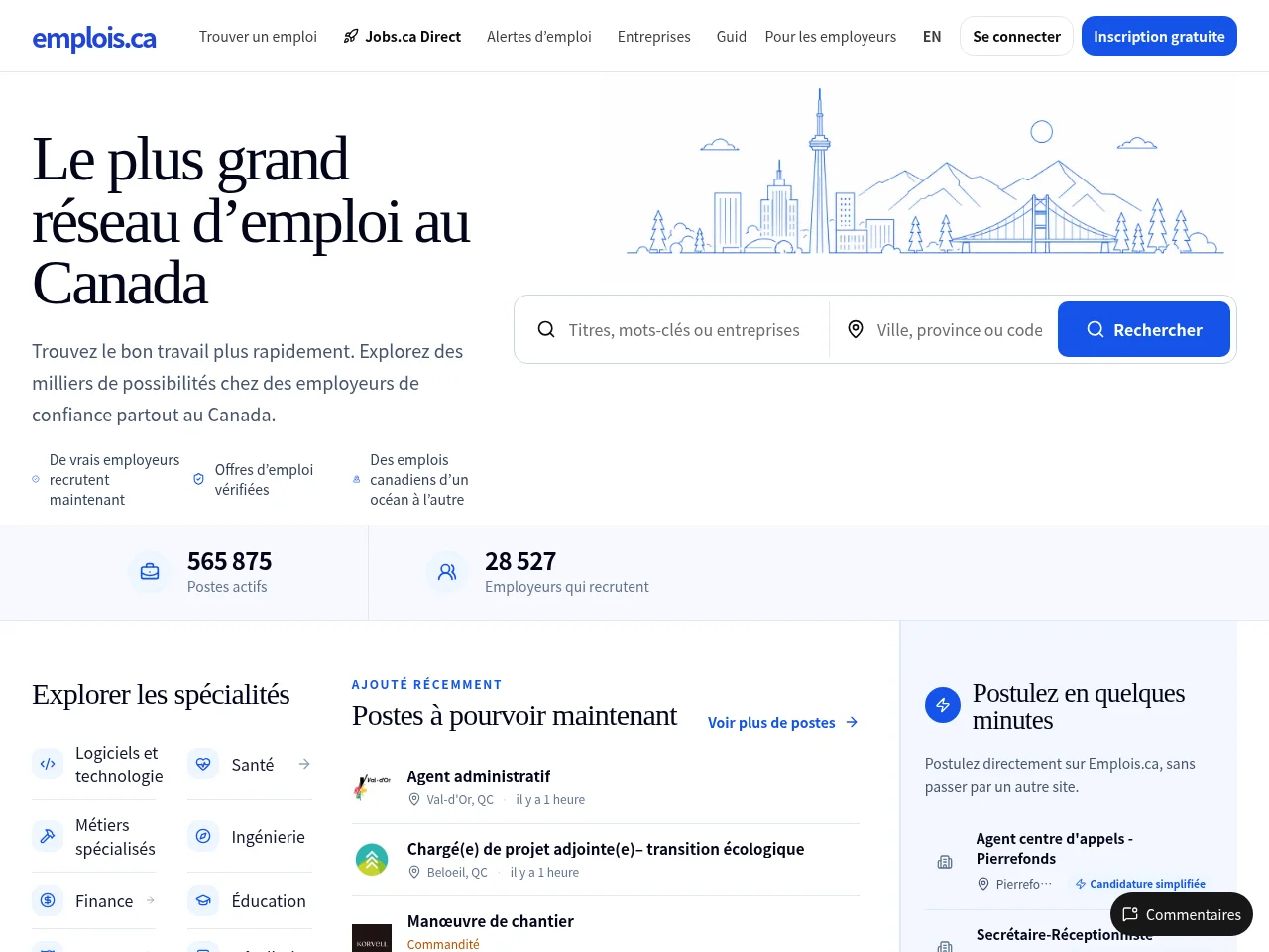 Emplois website screenshot