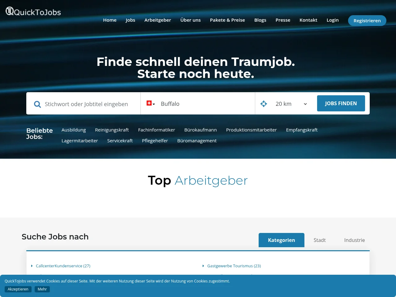 Quicktojobs Schweiz website screenshot
