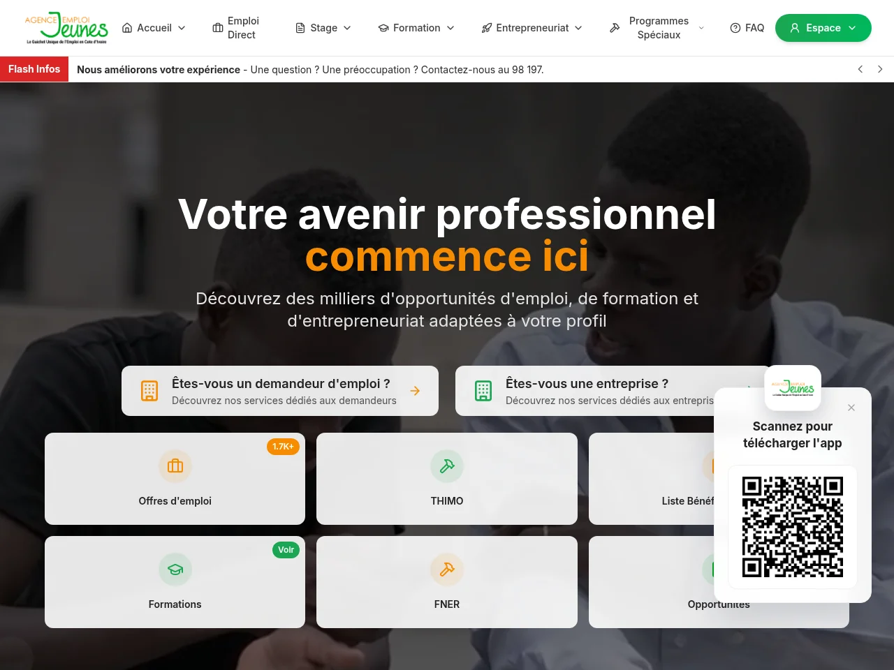 Agence Emploi Jeunes website screenshot