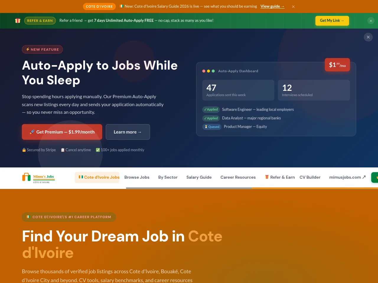 Mimu's Jobs Côte d'Ivoire screenshot Mimu's Jobs Côte d'Ivoire website screenshot