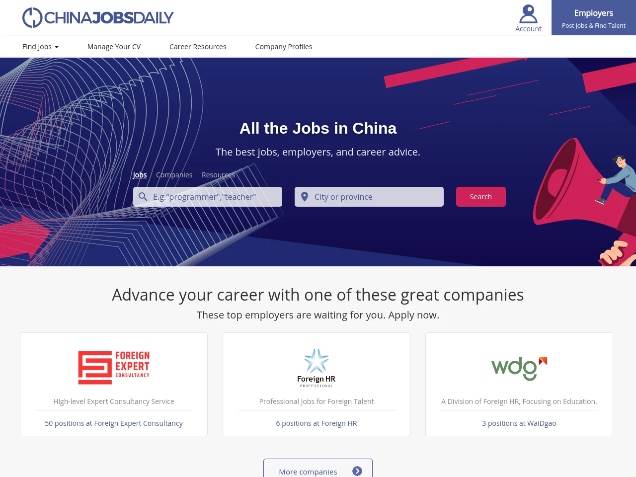 ChinaJobsDaily website screenshot