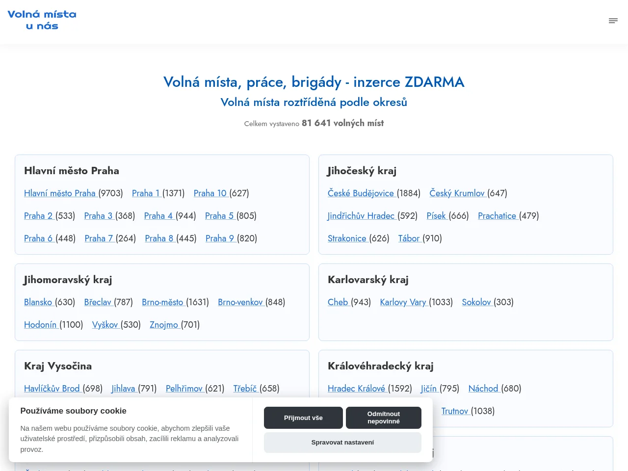 Volná místa v ČR screenshot Volná místa v ČR website screenshot