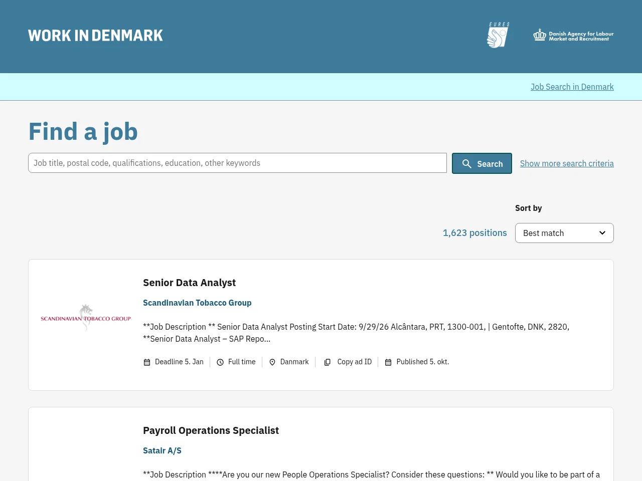 Work in Denmark website screenshot