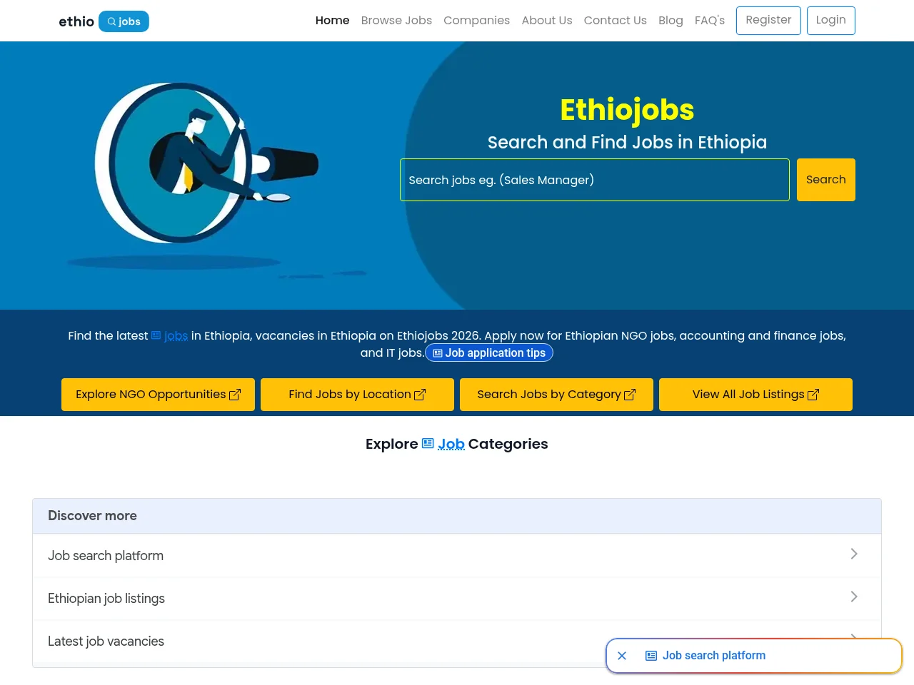 Ethiojobs screenshot Ethiojobs website screenshot
