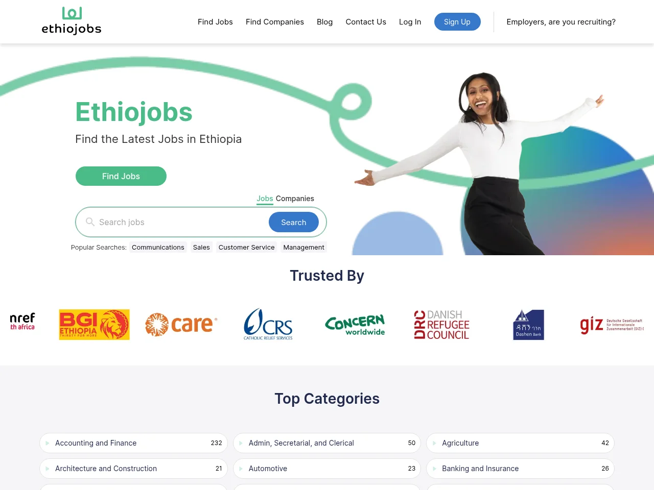 Ethiojobs website screenshot