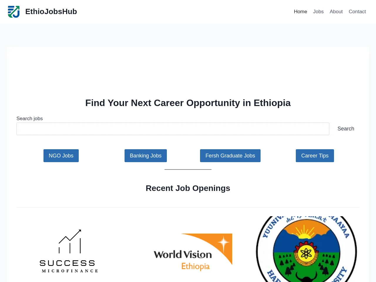 EthioJobsHub website screenshot