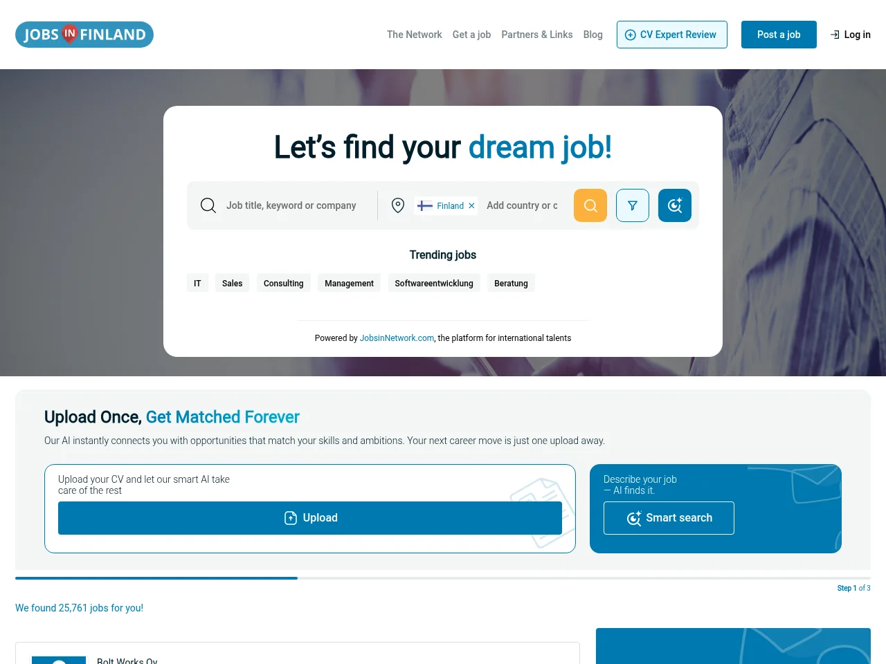 Jobs in Finland website screenshot