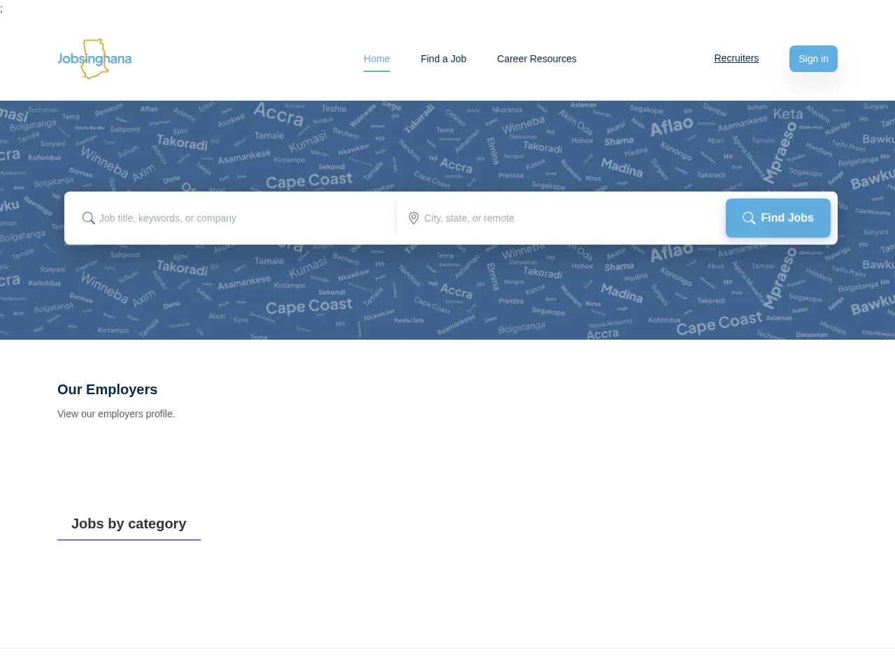 JobsInGhana website screenshot