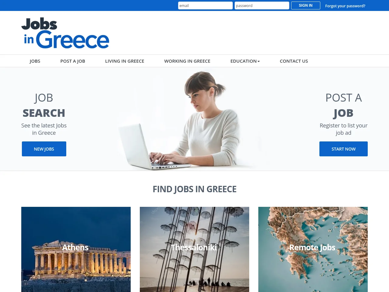 Jobs in Greece screenshot Jobs in Greece website screenshot