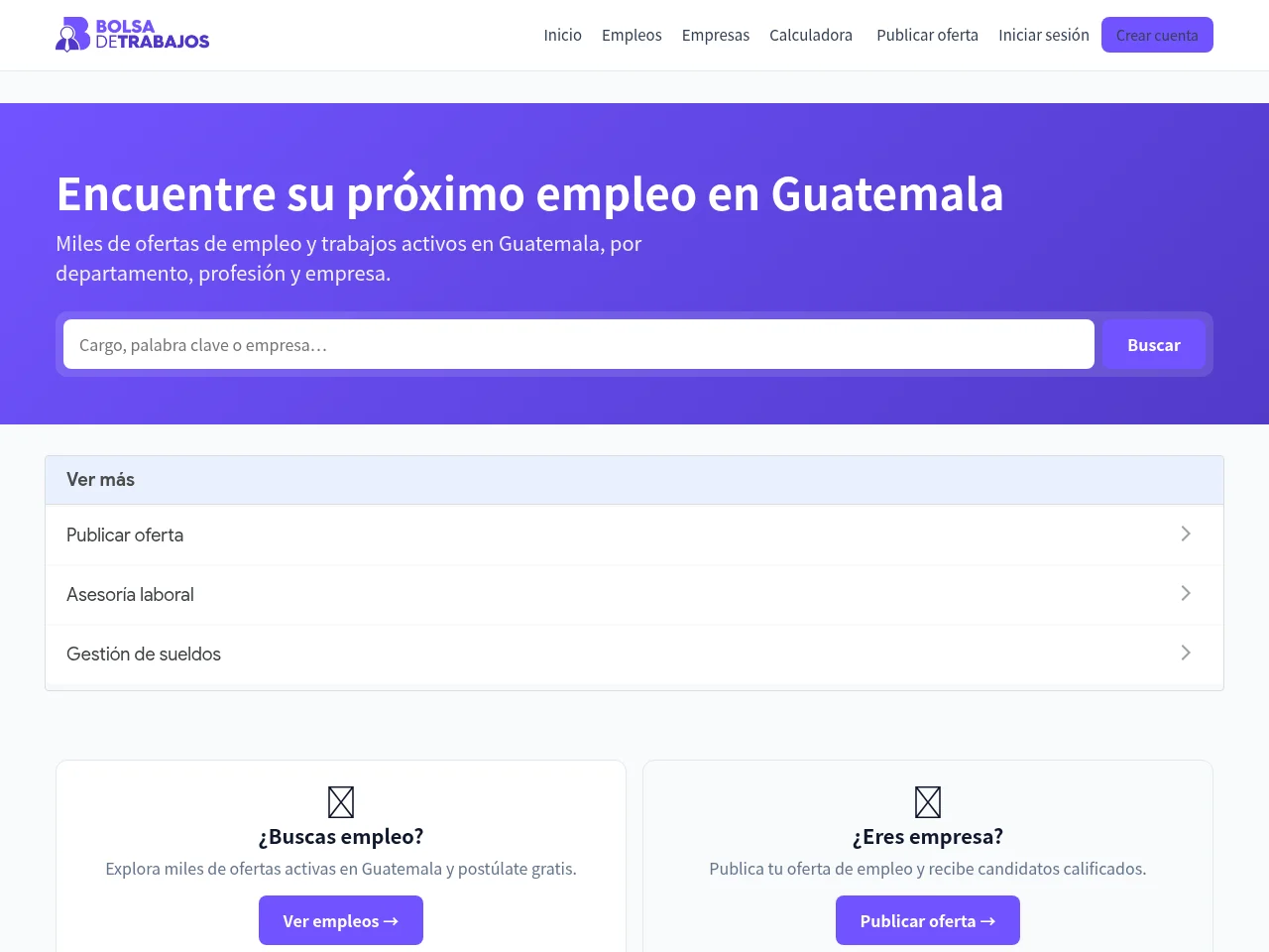 Bolsa de Trabajo y Empleo en Guatemala screenshot Bolsa de Trabajo y Empleo en Guatemala website screenshot