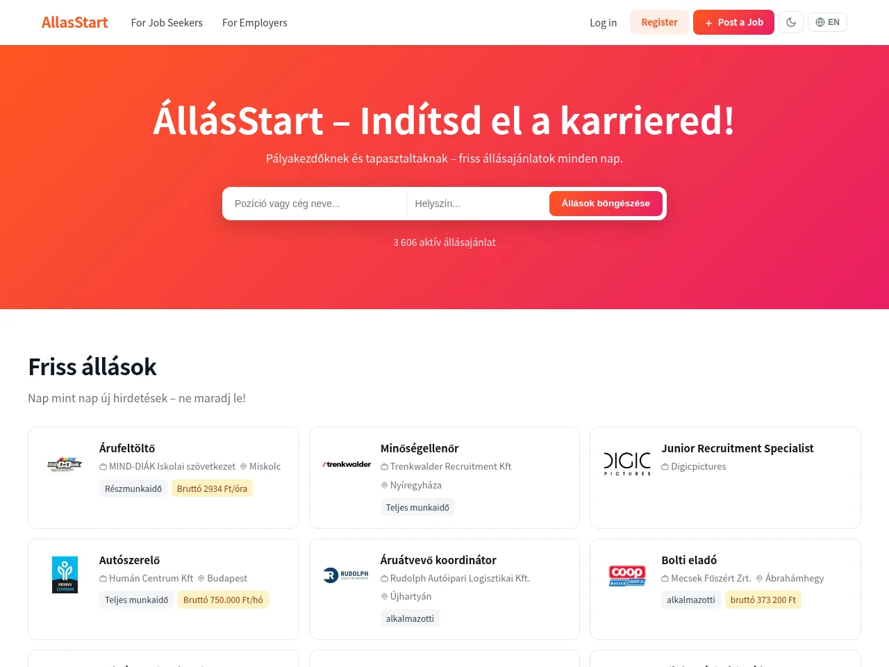 ÁllásStart website screenshot