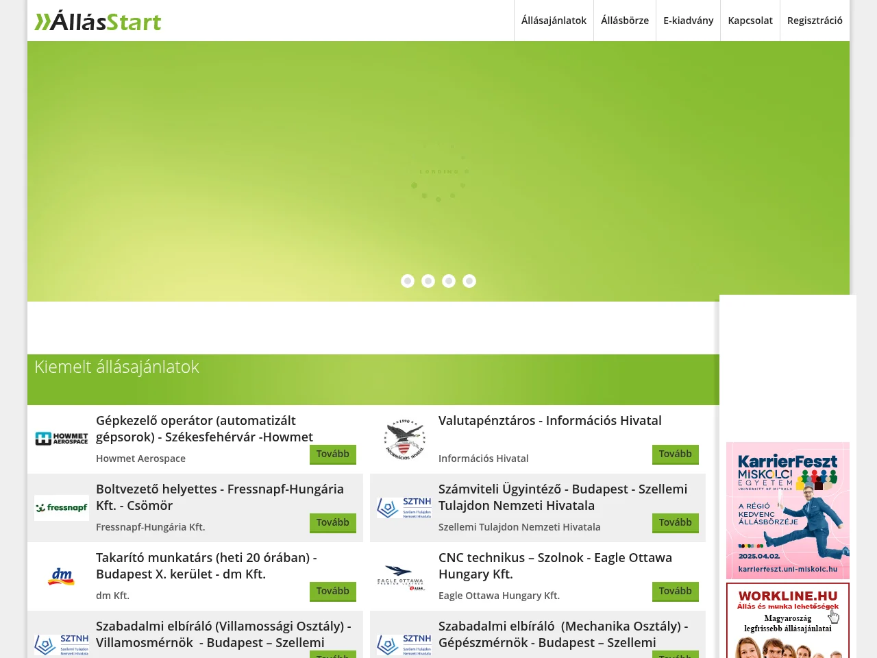 Állásstart website screenshot