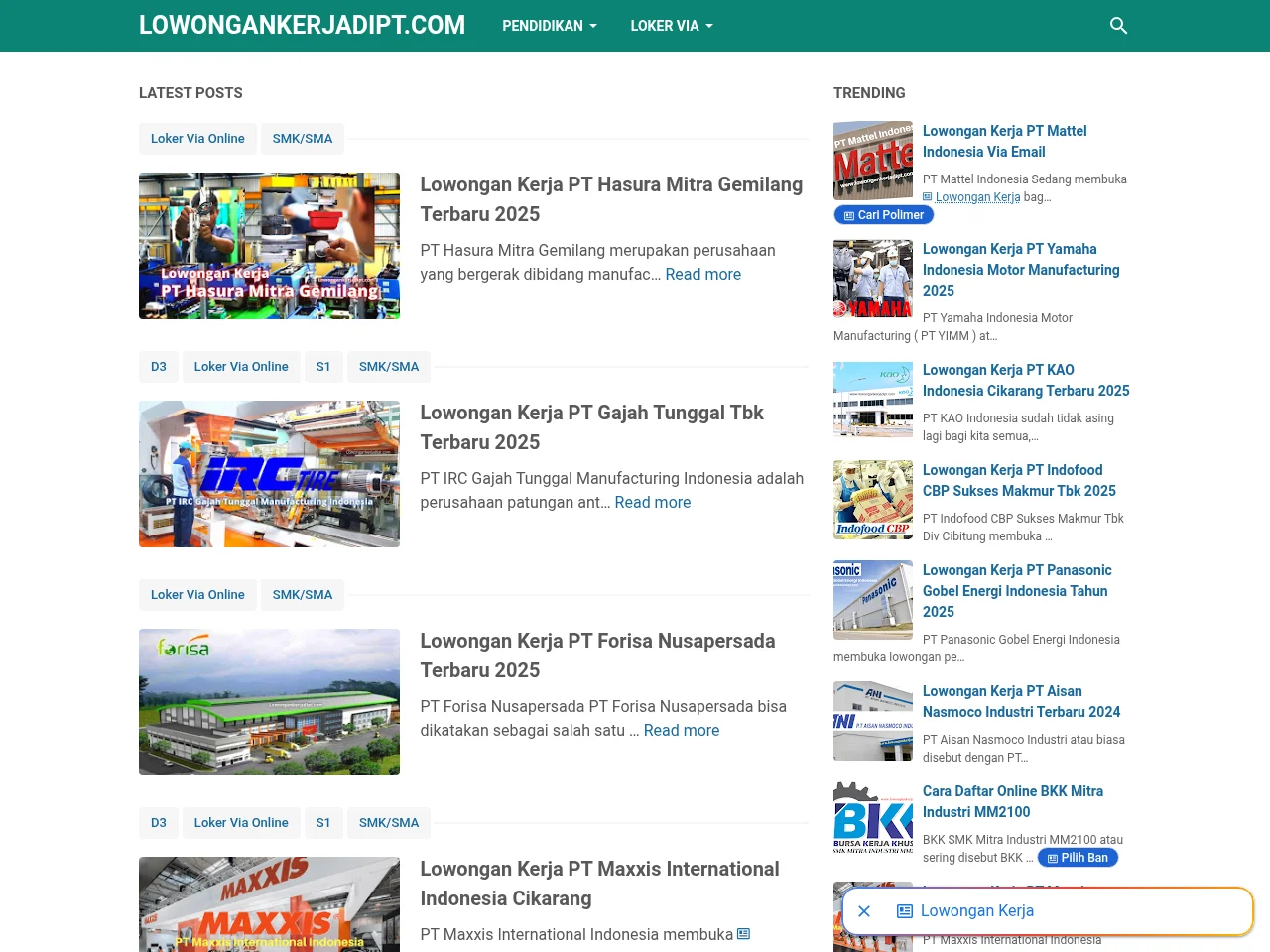 Lowongankerjadipt website screenshot