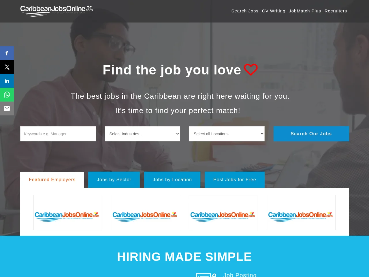 CaribbeanJobsOnline website screenshot