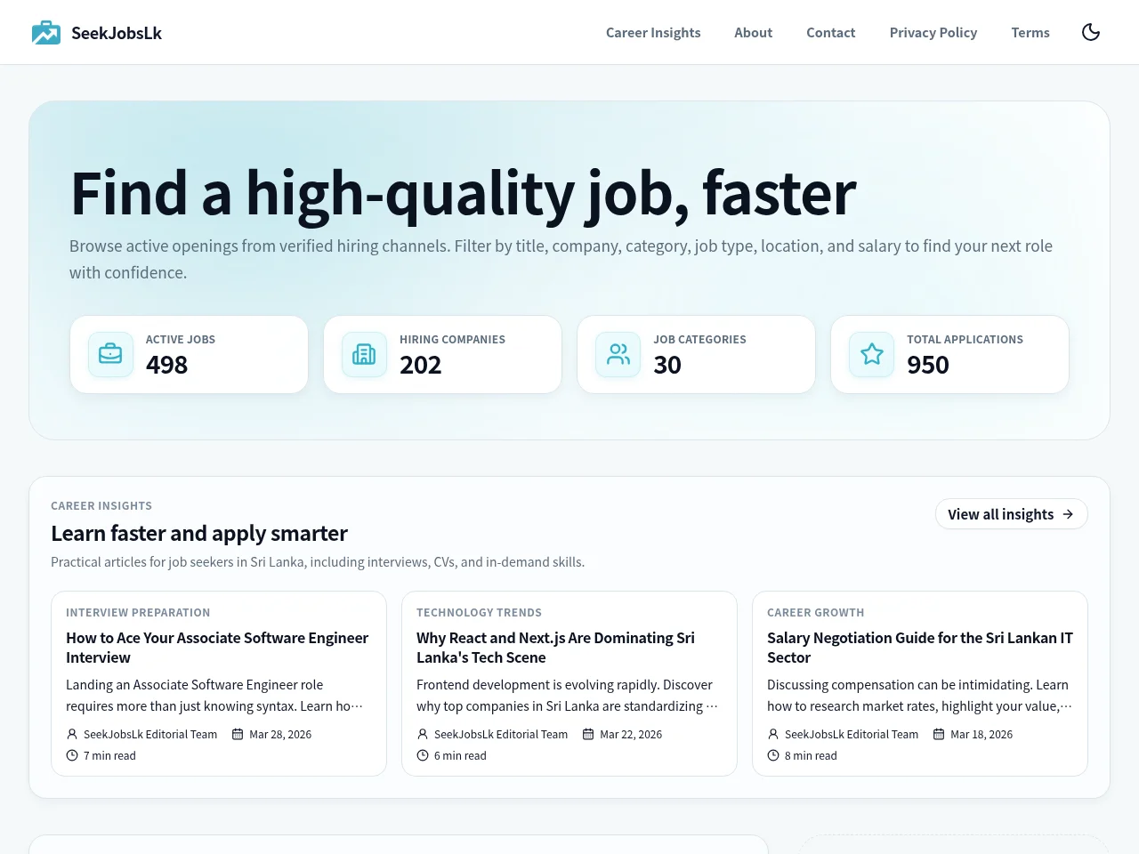 SeekJobsLk website screenshot