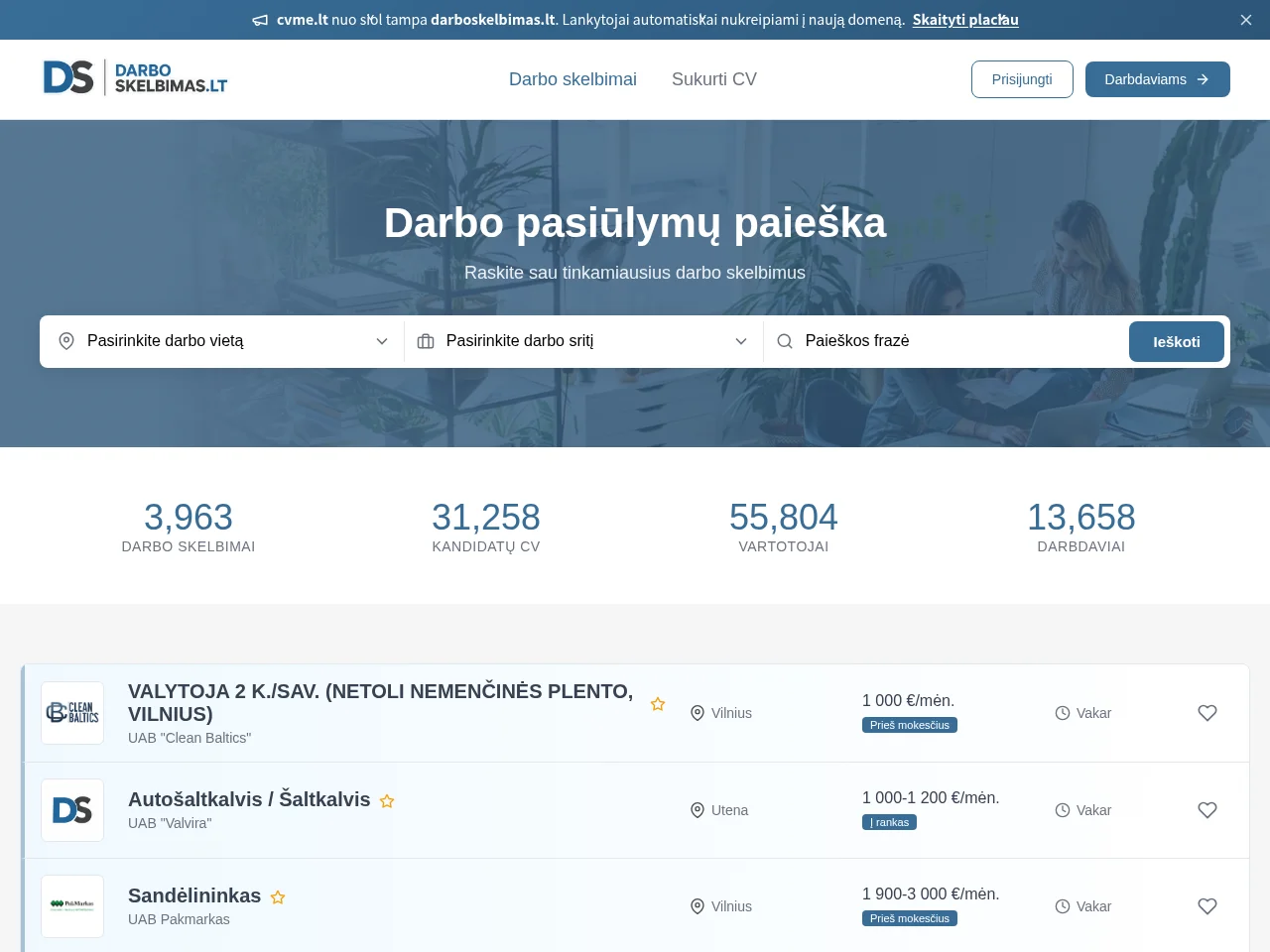 Darboskelbimas website screenshot